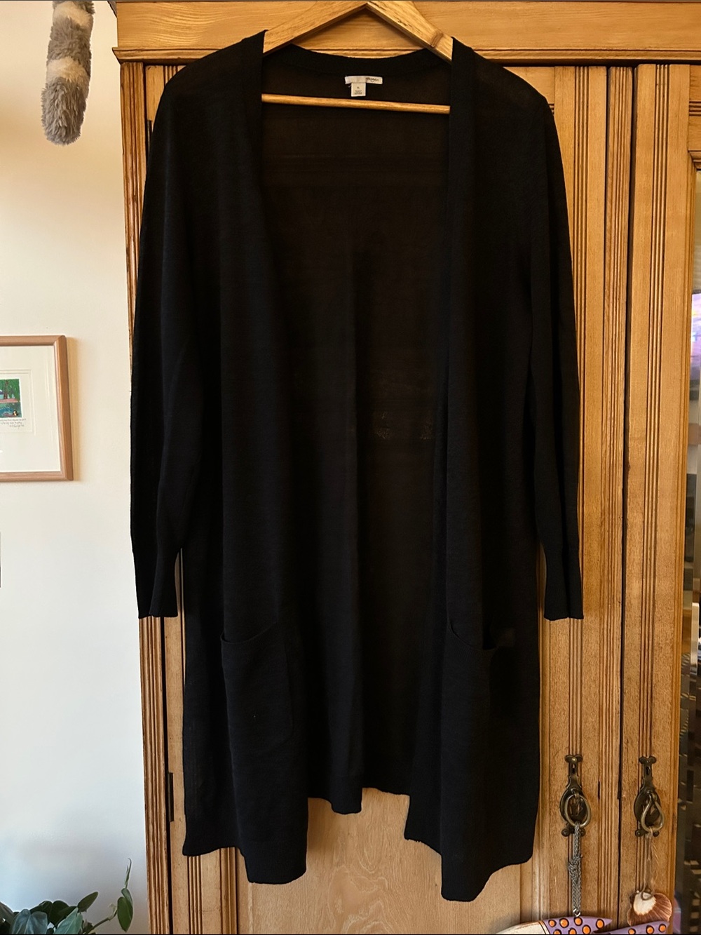 Halogen Black Open-Front Long Cardigan linen